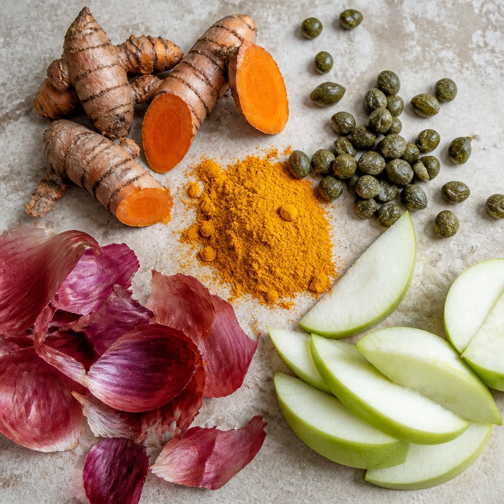 Quercetin and curcumin at the front, not as a garnish