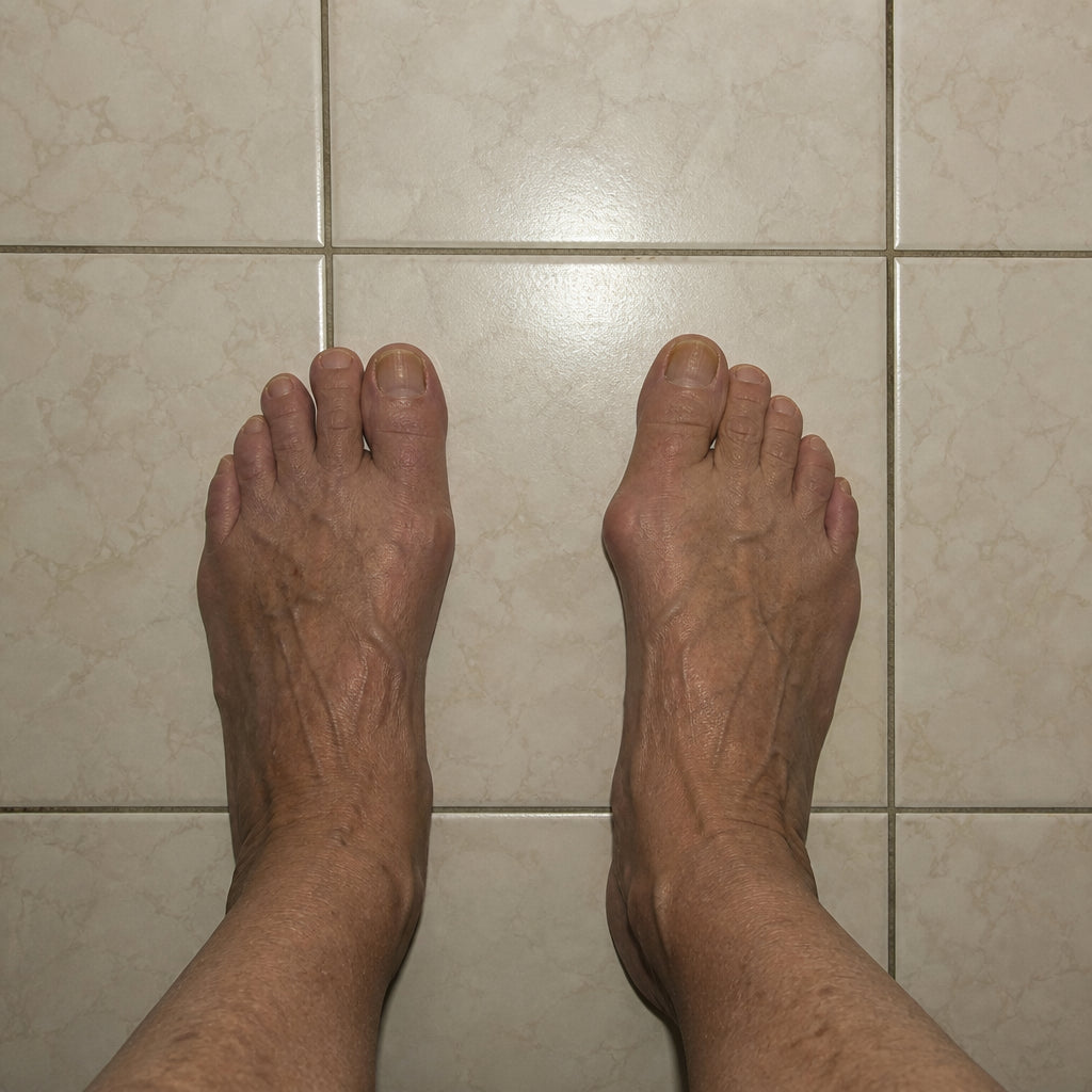 Cold tiles, bare feet, ten seconds. It costs nothing and it tells you something no cream can.