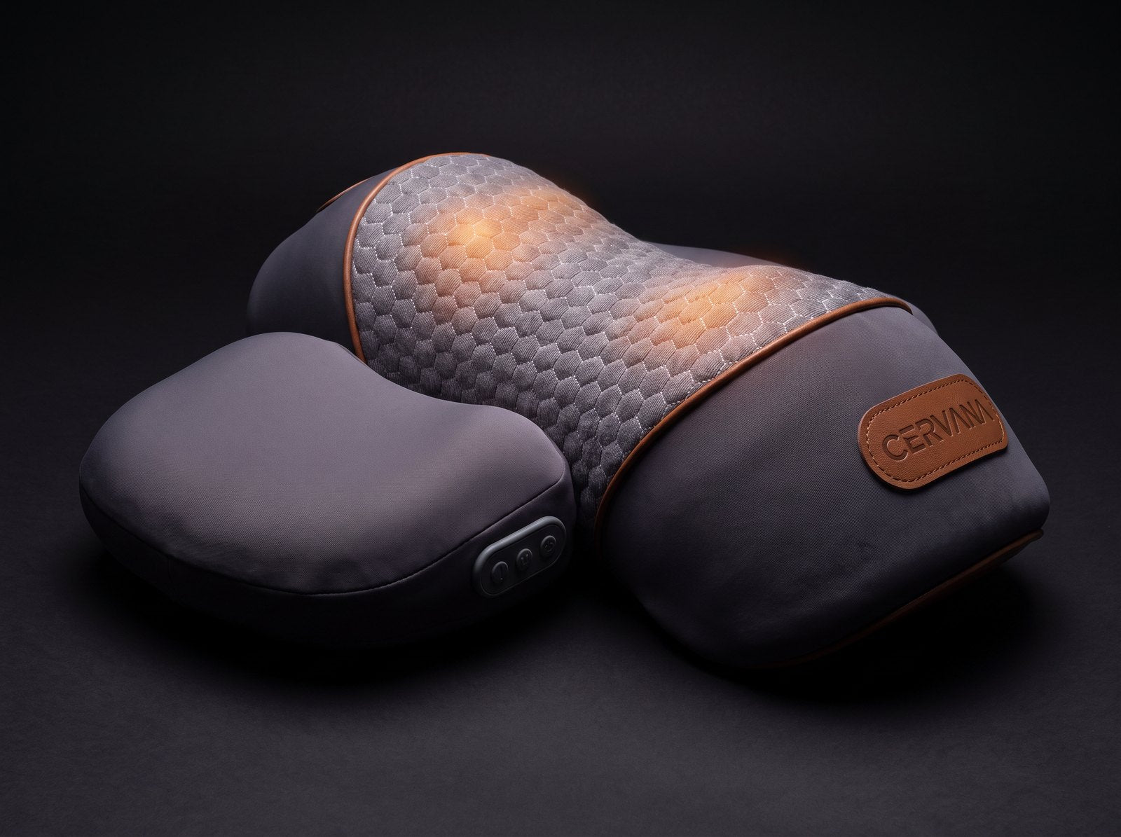 The Cervana 3-in-1 neck traction pillow with its heat on