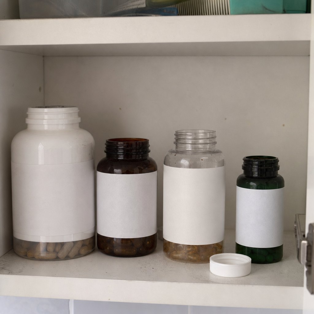 Four bottles, none of them finished. The most common cupboard in America over sixty, and nobody has ever explained it properly.