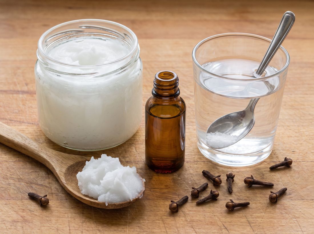 Coconut oil, clove oil and salt water