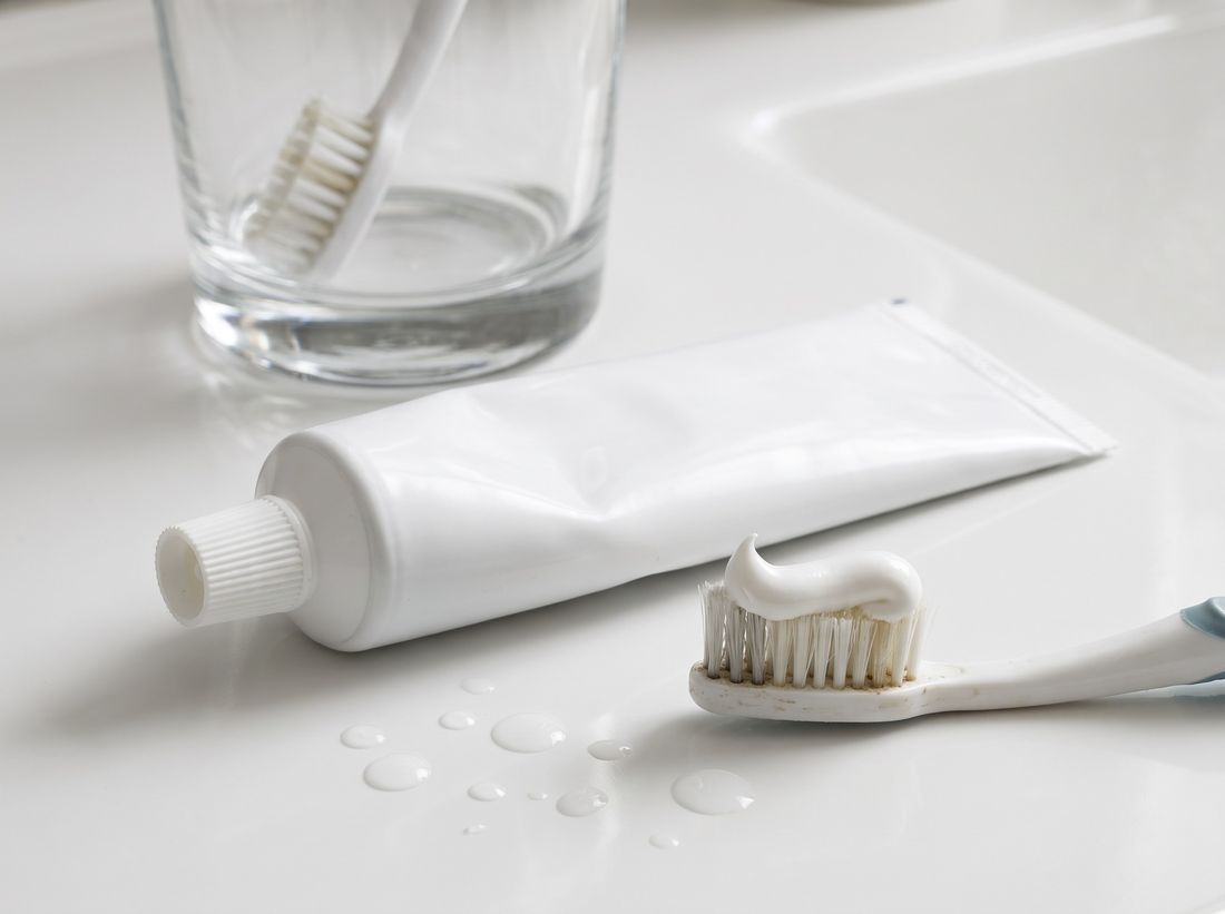 Toothpaste on a toothbrush