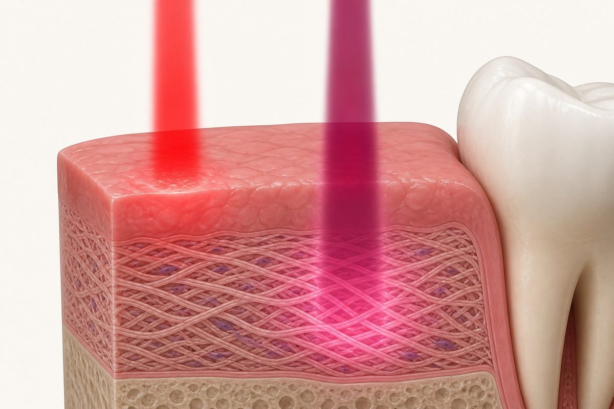 Red and near-infrared light entering gum tissue